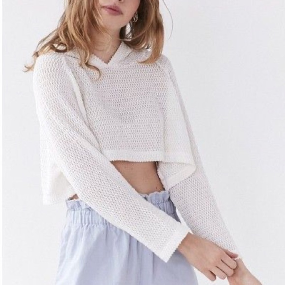 UO Kimchi Blue Cropped Knit White Hoodie Sweater